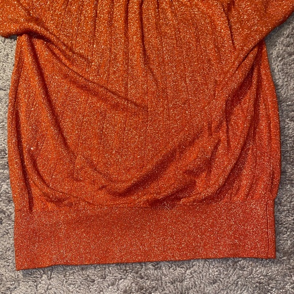 The Limited Women’s Shimmery Metallic Orange Short Sleeve Blouse Party Top Med - Picture 4 of 9
